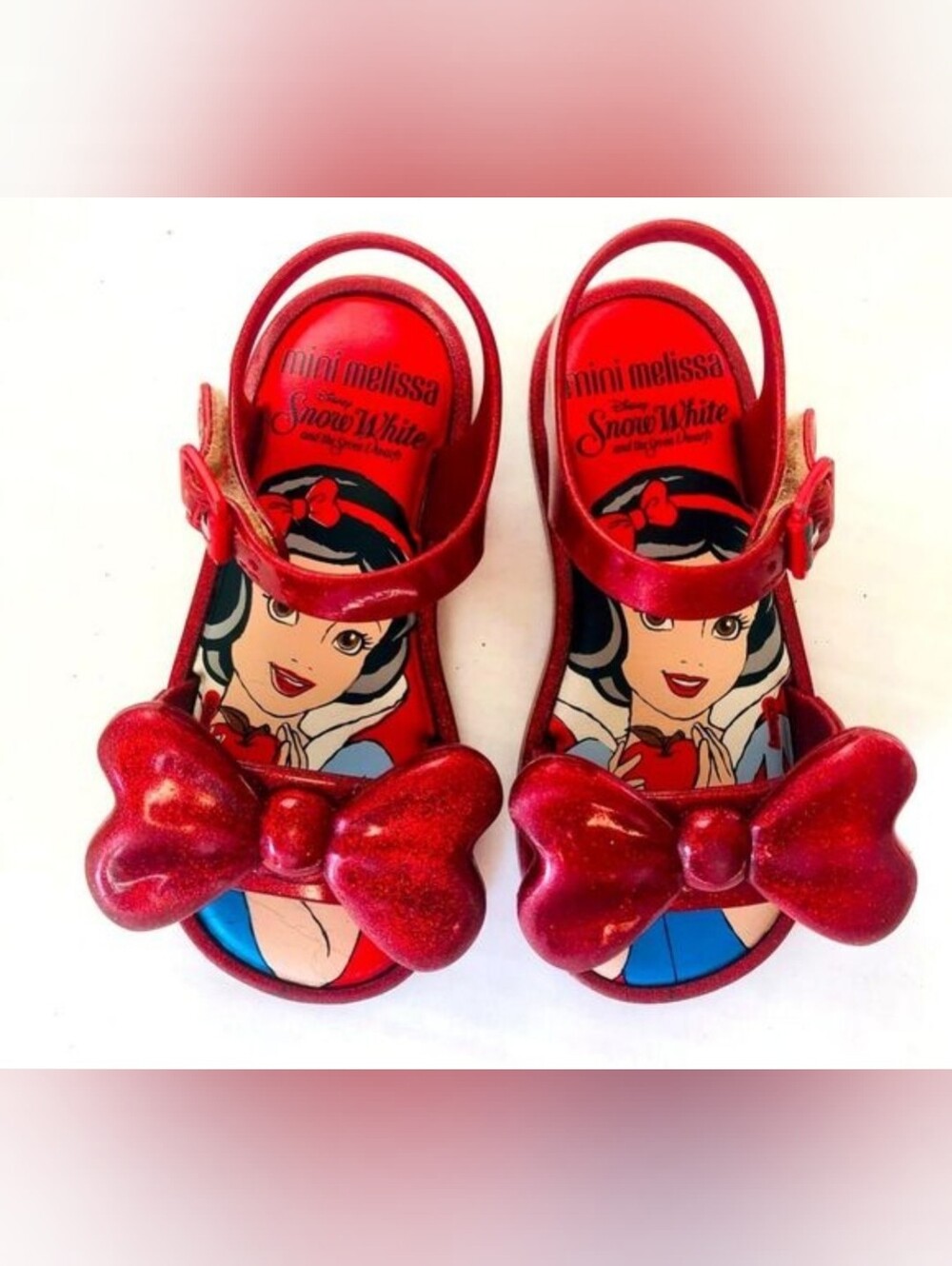 Mini Melissa Glittery Red Sandals with Bow. Snow White Shoes Sz 9 Toddler